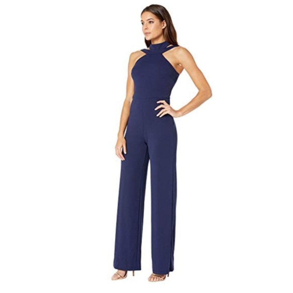 bebe Navy Choker Neck Jumpsuit